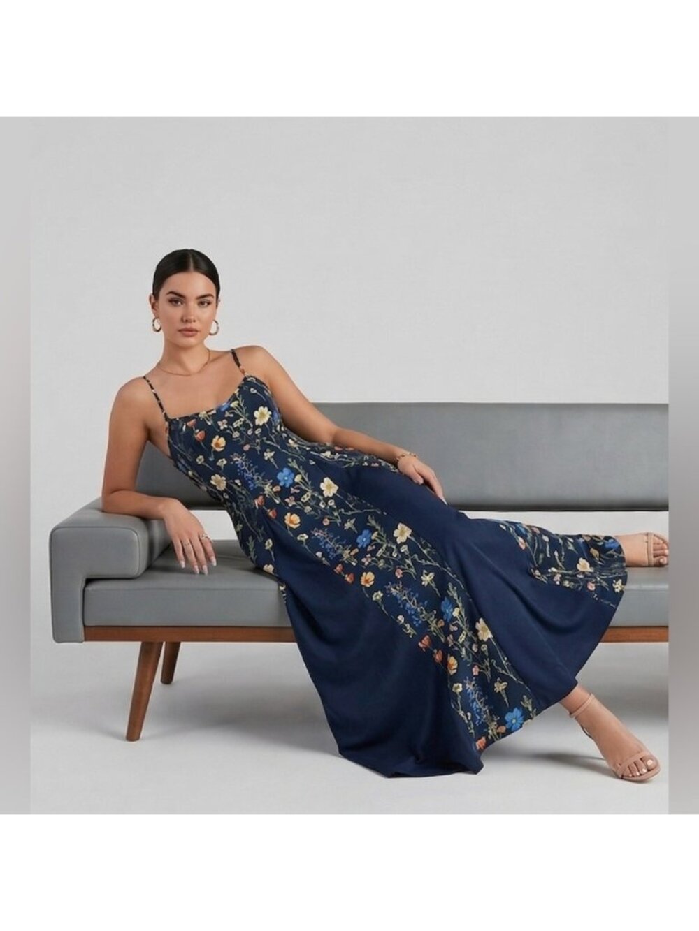 Midnight Navy Floral Print Maxi Dress - Picture 5 of 10